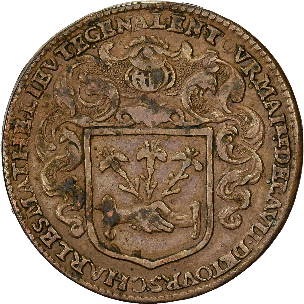 France, Token, Touraine, Charles Mathé, maire de Tours, 1664, Copper