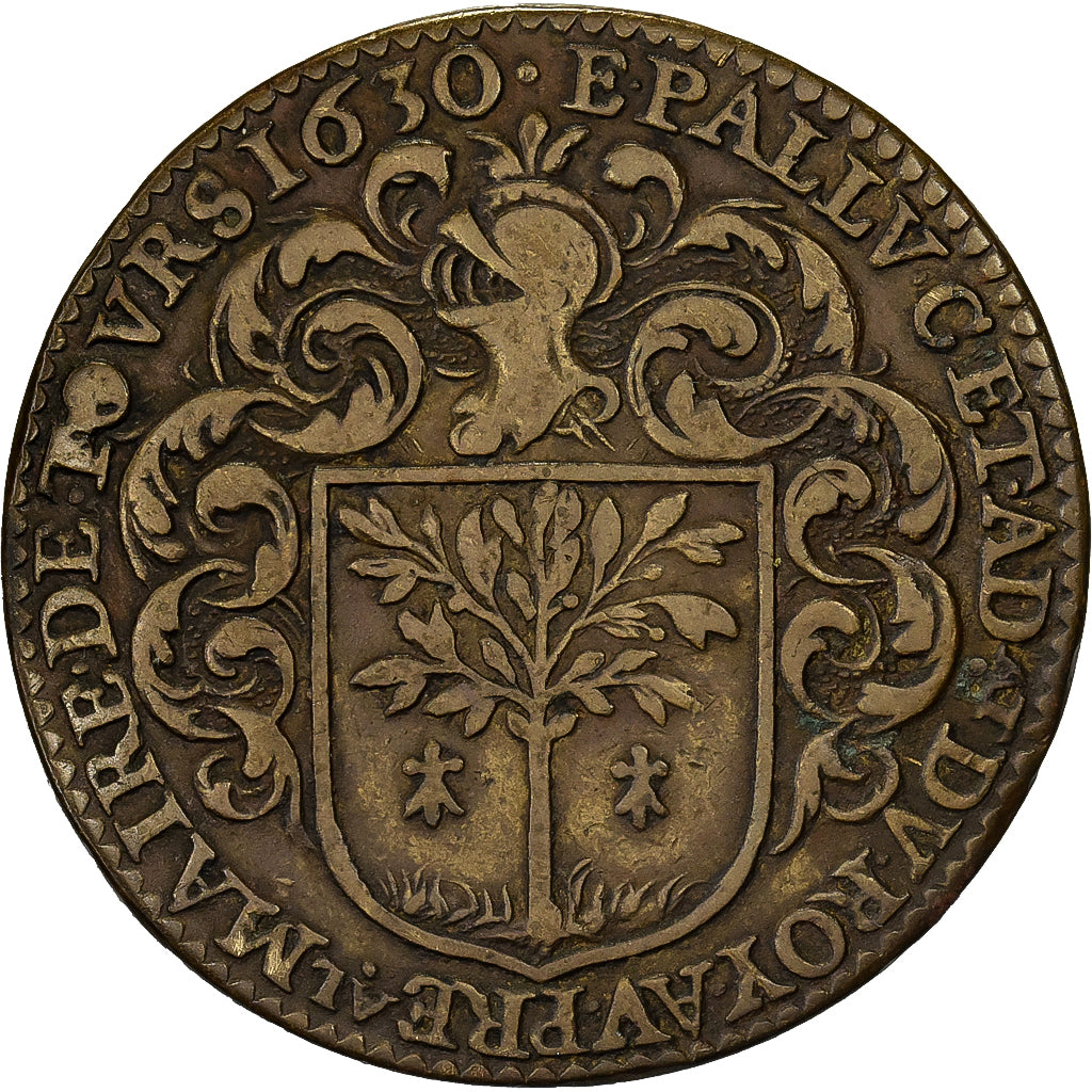 Francja, Token, Touraine, Etienne Pallu, Maire de Tours, 1630, Miedź