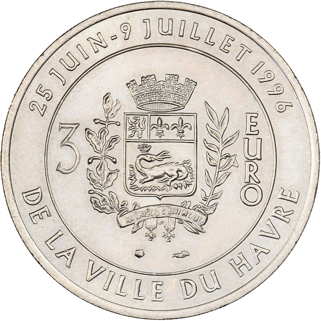 France, 3 Euro du Havre, 1996, Copper-nickel, AU(55-58)
