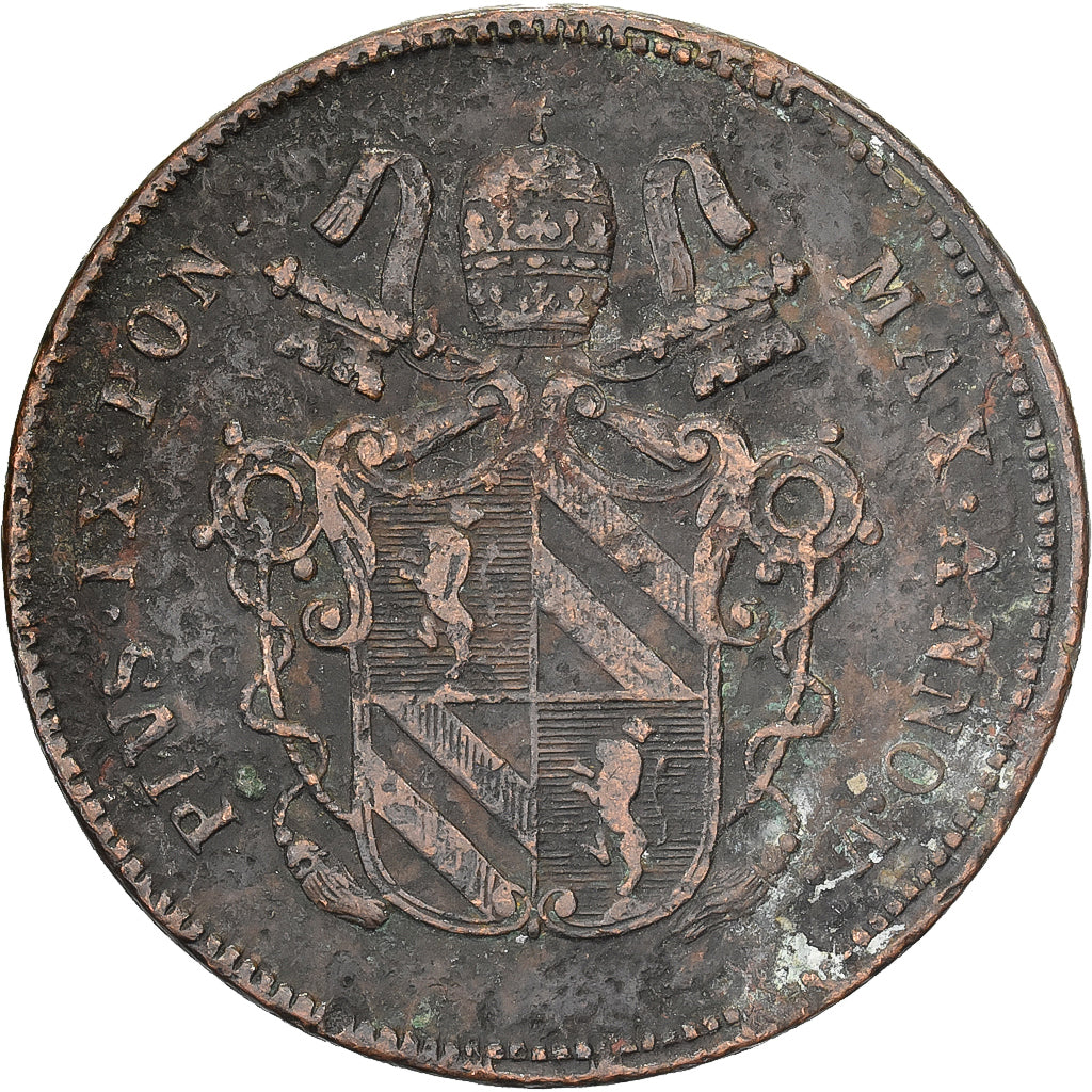 Papal States, Pius IX, 2 Baiocchi, 1851, Bologna, Rame, MB, KM:1344