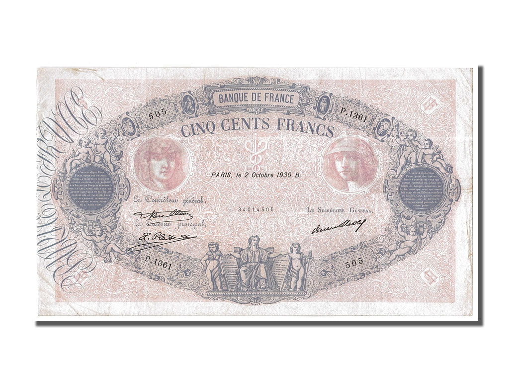 Banconote, Francia, 500 Francs, 500 F 1888-1940 ''Bleu et Rose'', 1930