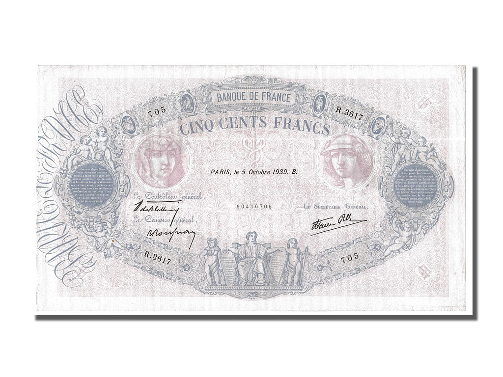 Banknote, France, 500 Francs, 500 F 1888-1940 ''Bleu et Rose'', 1939