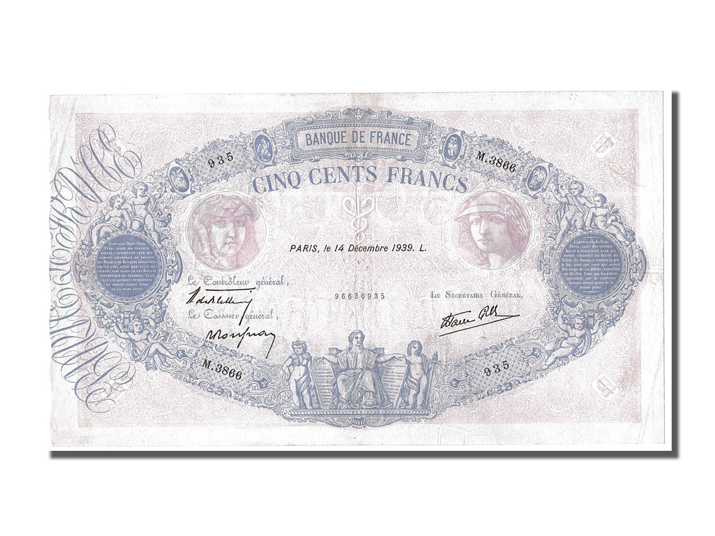 Banknote, France, 500 Francs, 500 F 1888-1940 ''Bleu et Rose'', 1939