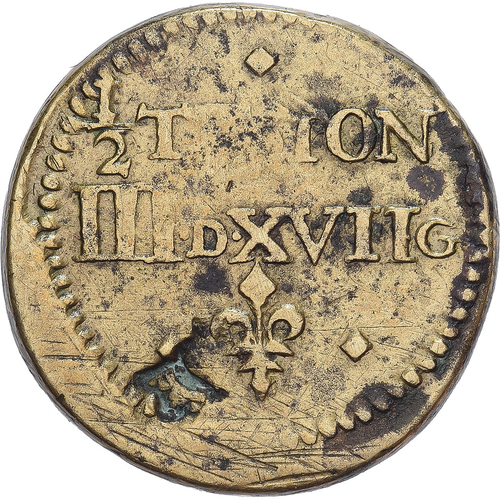 Francja, Henri II-III, Poids Monétaire, 1/2 Teston, Mosiądz, VF(30-35)