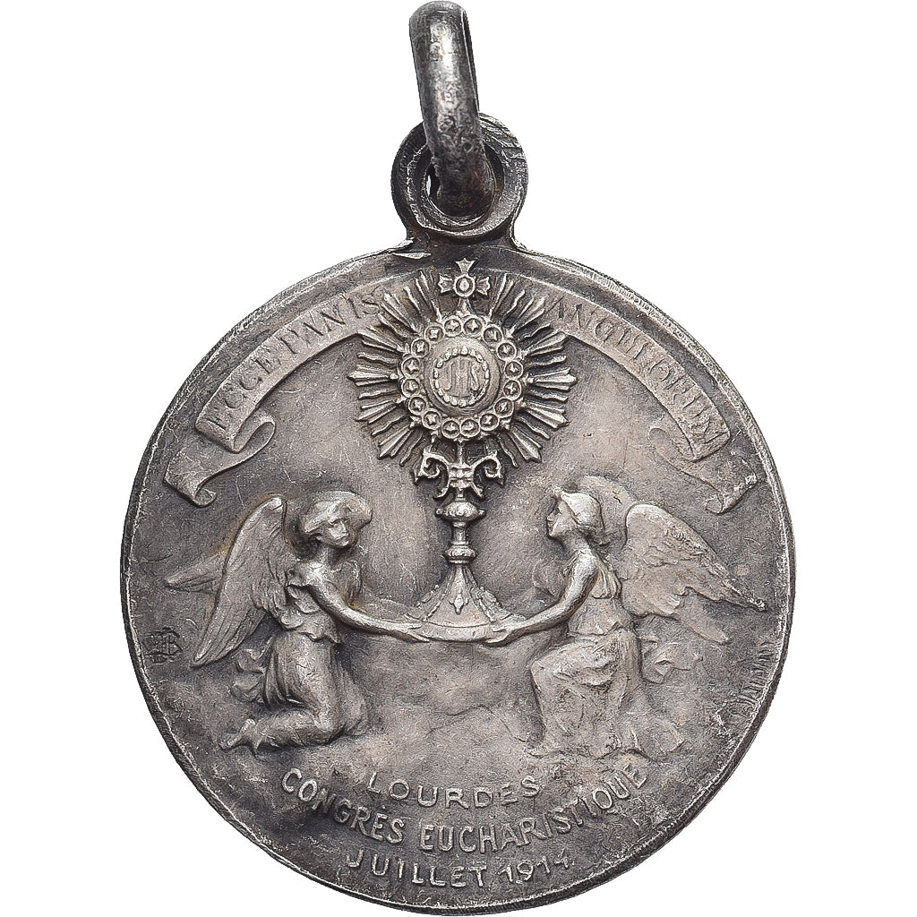Francia, medaglia, Lourdes, Congrès Eucharistique, 1914, Bronzo argentato, J.