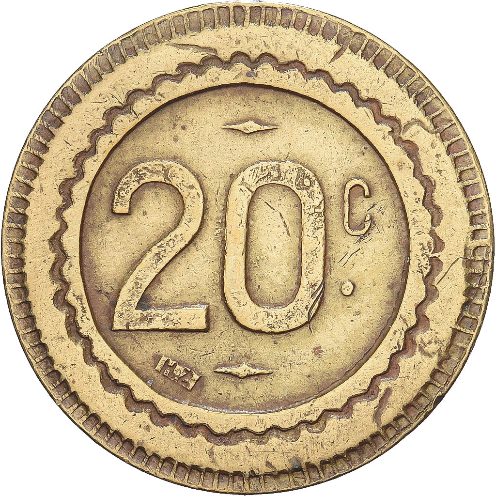 Francja, 20 Centimes, Mosiądz, Moulin, AU(50-53)