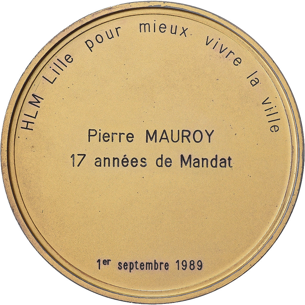 Francja, medal, H.L.M Lille à Pierre Mauroy, 1989, Vermeil, Lery, AU(55-58)