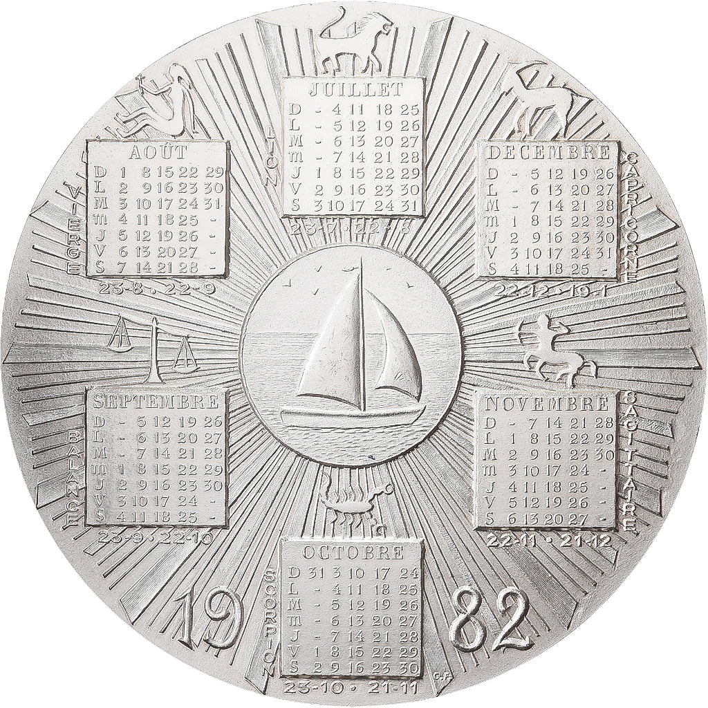 Francja, medal, Calendrier, Nouvelle Année, 1982, Srebro, Fourbé, La Montagne