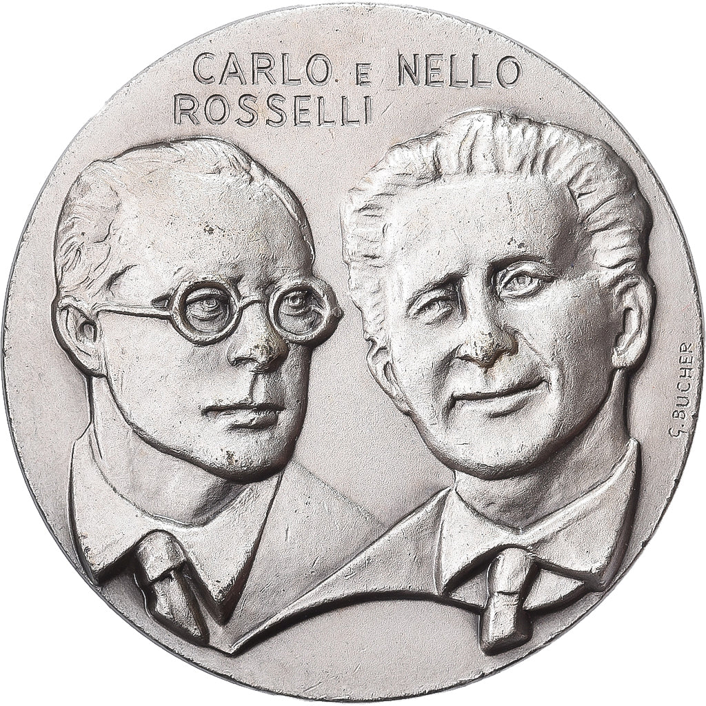 Italië, Medaille, Partito Socialista, Carlo e Nello Rosselli, Silvered bronze
