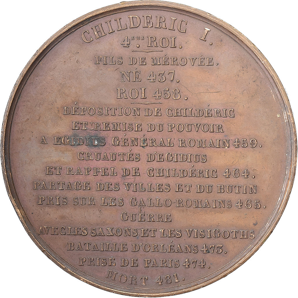 Francia, medaglia, Les rois de France, Childéric Ier, 1840, Bronzo, Caqué, BB