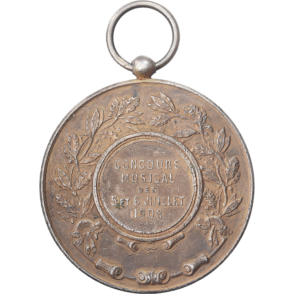França, medalha, Concours Musical, Ville de Cognac, 1908, Prata, EF(40-45)