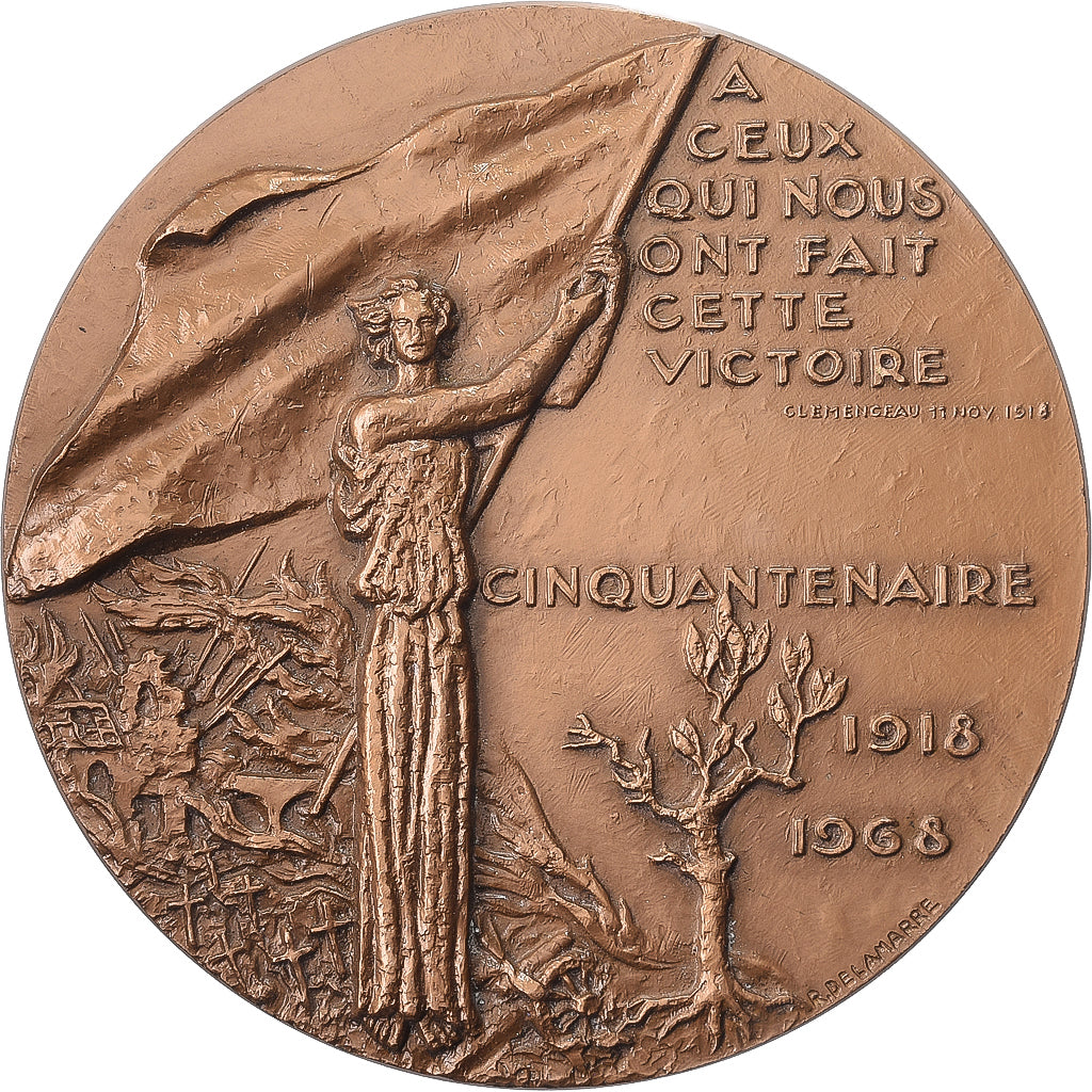 França, medalha, Cinquantenaire de l'Armistice, Clémenceau, 1968, Bronze