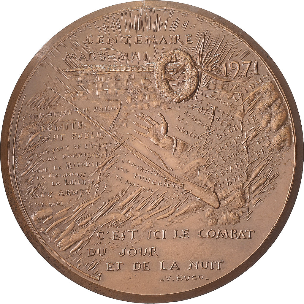 França, medalha, Centenaire de la Commune de Paris, Victor Hugo, 1972, Bronze