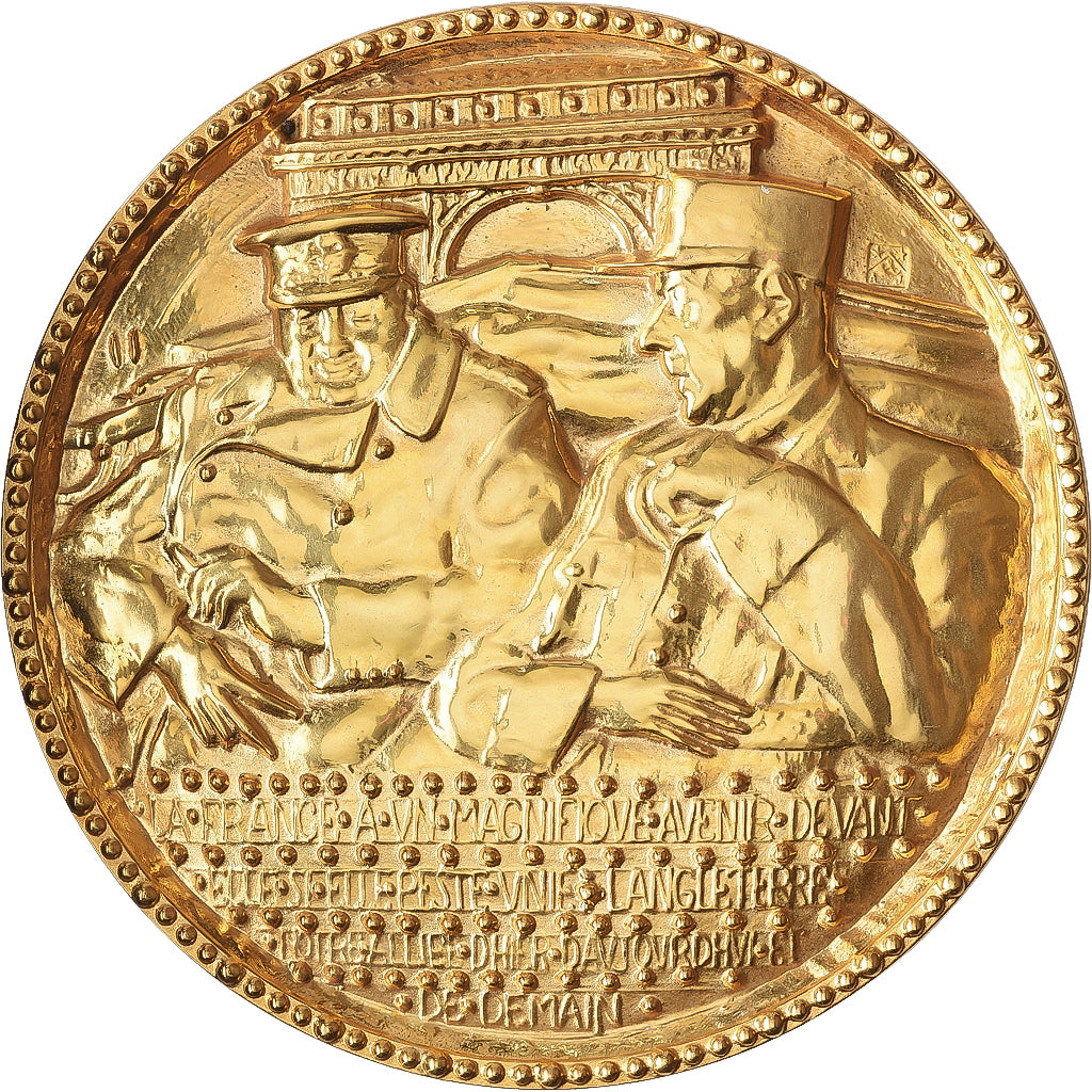France, Medal, Hommage au Général de Gaulle, Churchill, Gilt Bronze, De