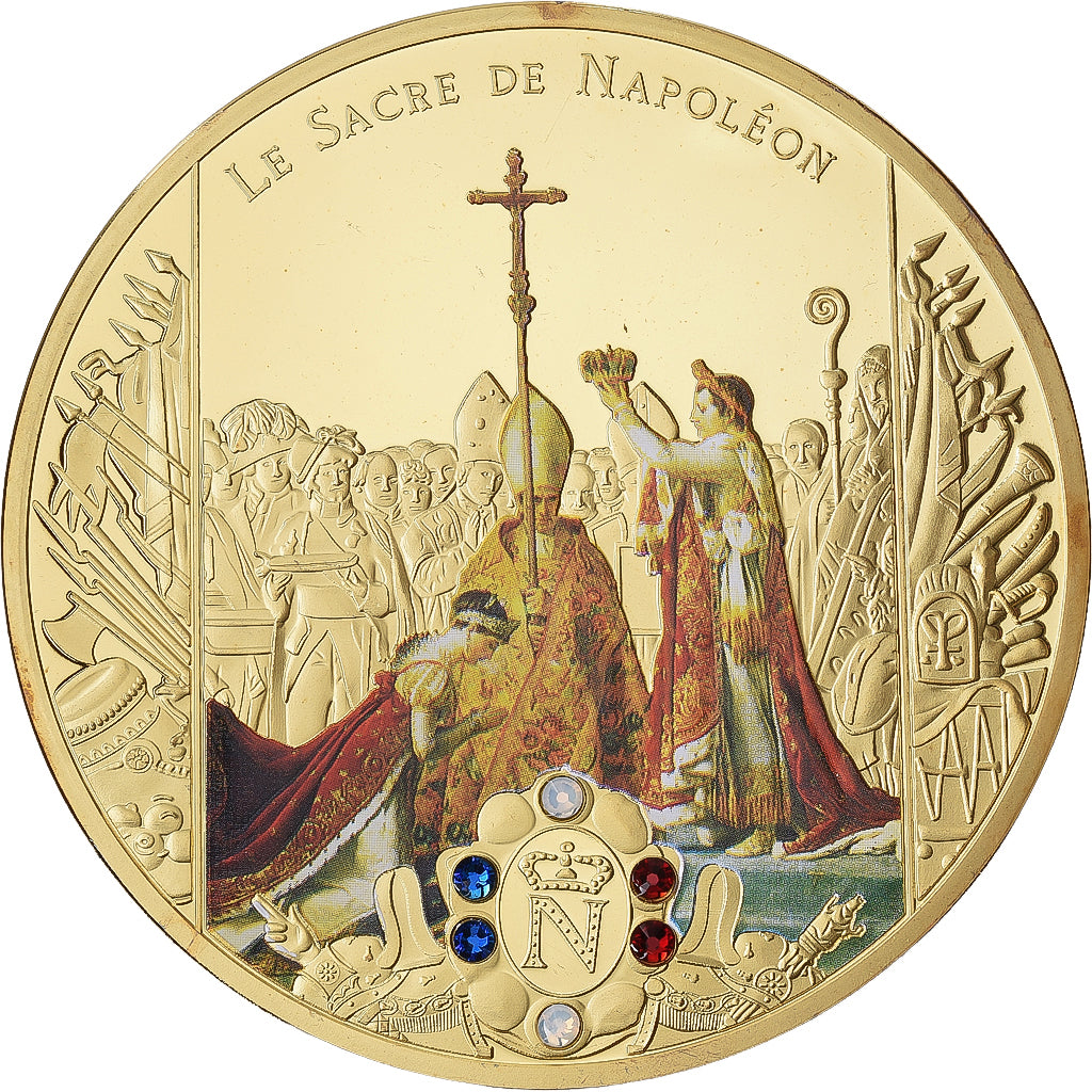 Francia, medaglia, Le sacre de Napoléon Ier par Pie VII, 2014, Rame dorato, FDC