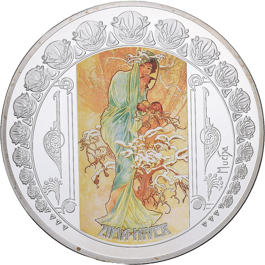 France, Médaille, Mucha, Les quatre saisons, Hiver, Cuivre plaqué Argent, FDC