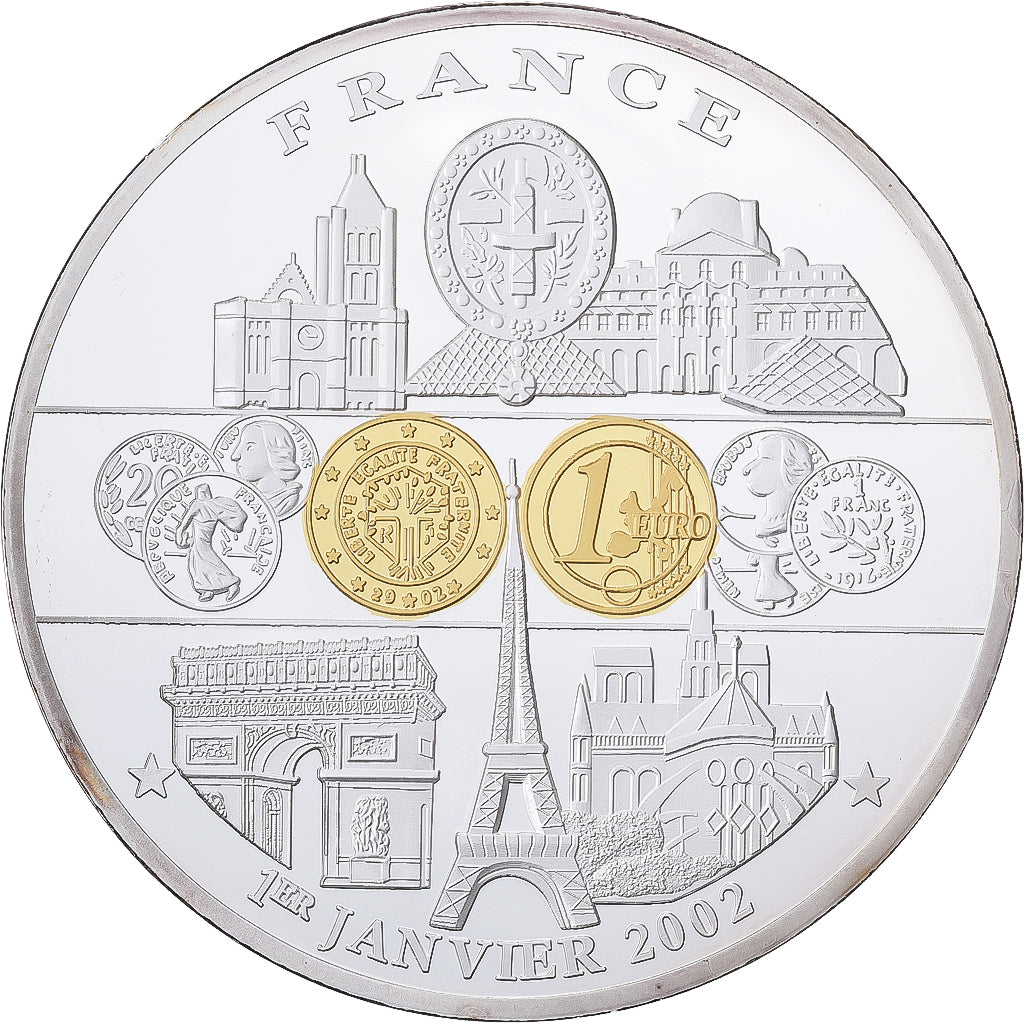 France, Médaille, Passage à l'Euro, 2002, Cuivre plaqué Argent, FDC