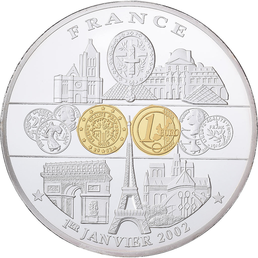 France, Médaille, Passage à l'Euro, 2002, Cuivre plaqué Argent, FDC