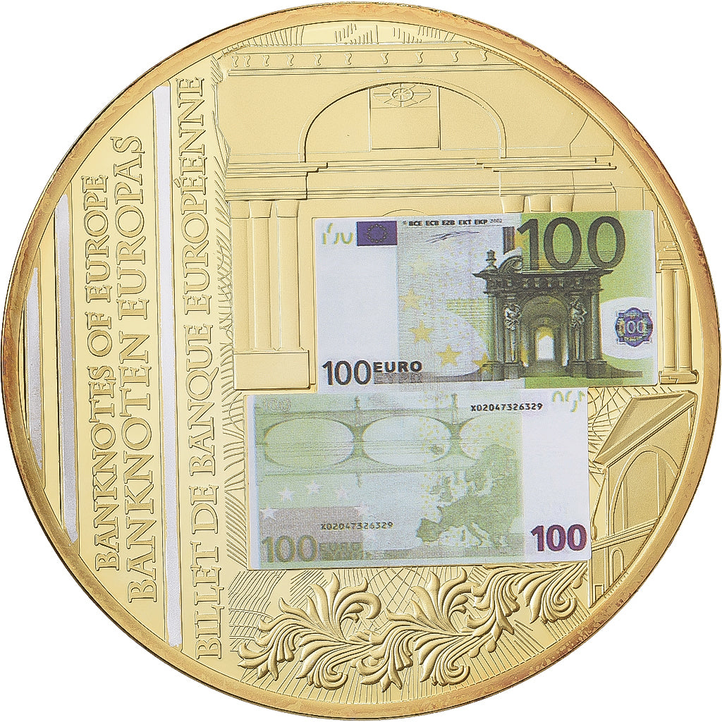 France, Médaille, Billet de Banque Européenne, 100 Euro, Copper Gilt, FDC
