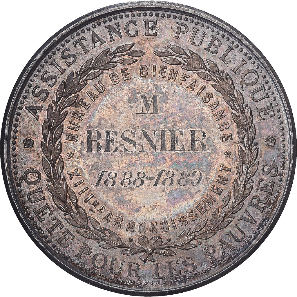 Francia, medaglia, Assistance publique, Quête pour les pauvres, 1889, Argento
