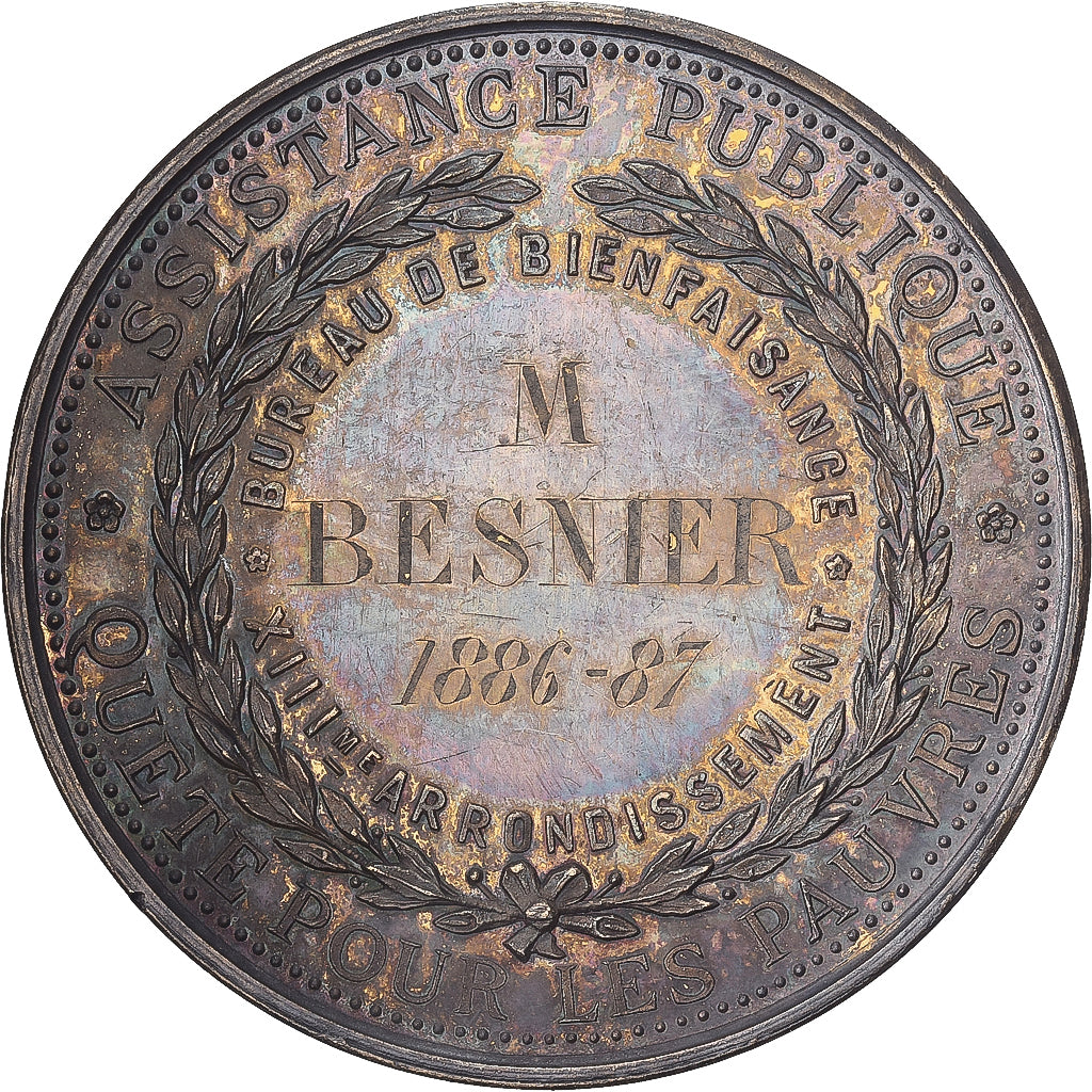 Francia, medaglia, Assistance publique, Quête pour les pauvres, 1887, Argento