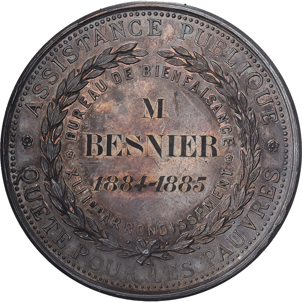 Francia, medaglia, Assistance publique, Quête pour les pauvres, 1885, Argento