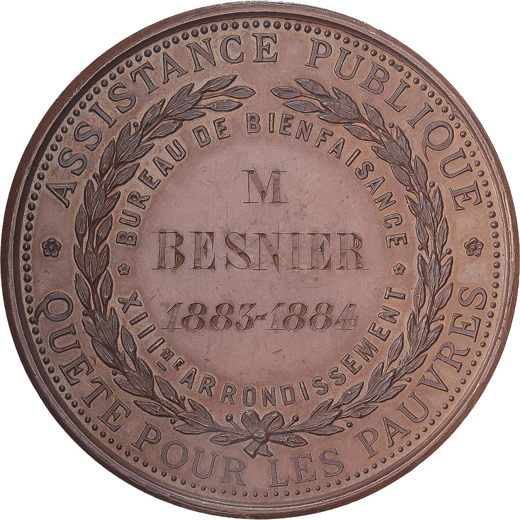 Francia, medaglia, Assistance publique, Quête pour les pauvres, 1884, Rame