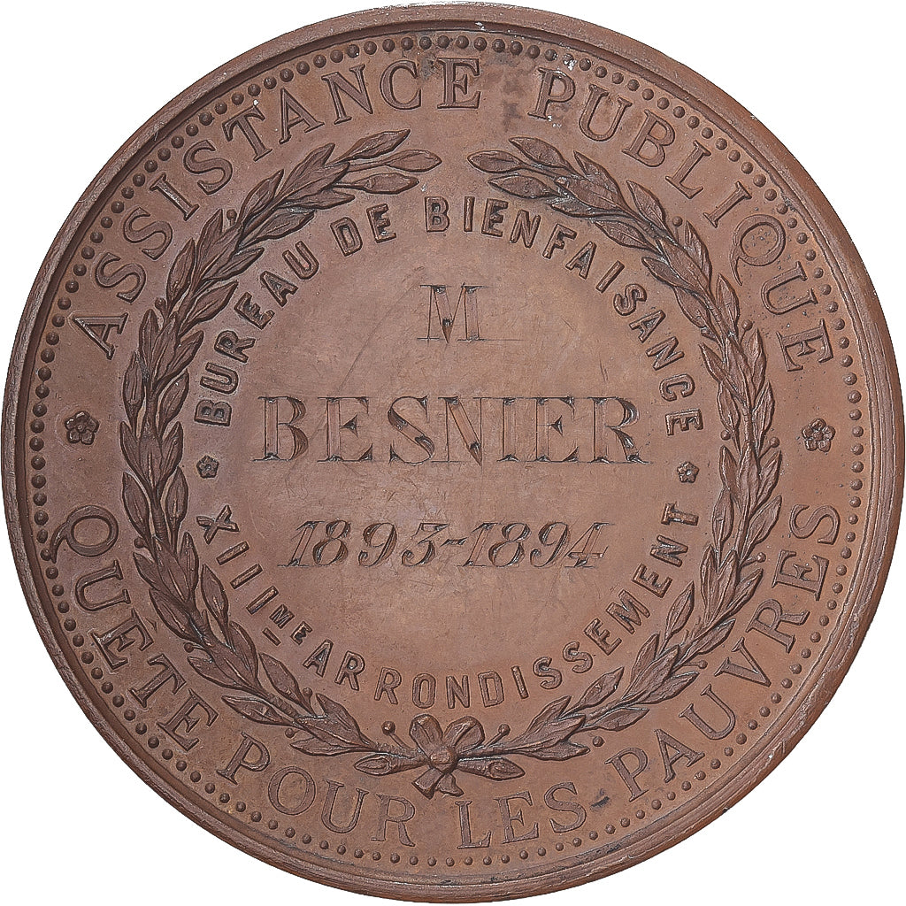 Francia, medaglia, Assistance publique, Quête pour les pauvres, 1894, Rame