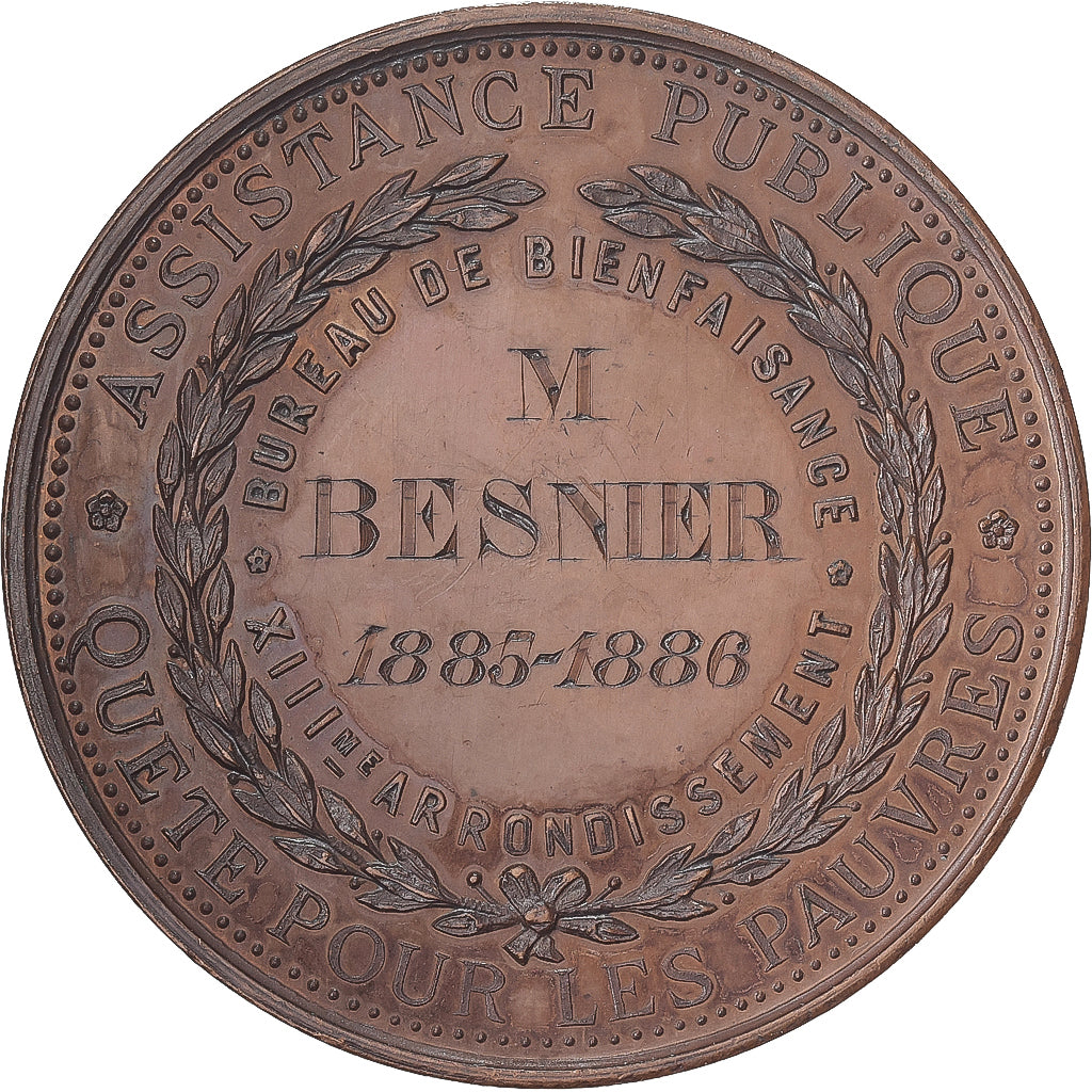 Frankrijk, Medaille, Assistance publique, Quête pour les pauvres, 1886, Koper