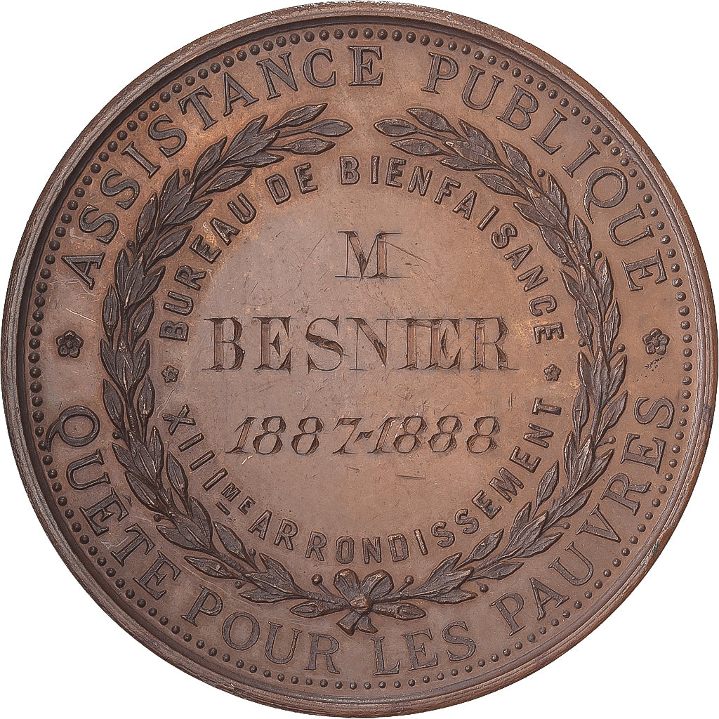 Frankrijk, Medaille, Assistance publique, Quête pour les pauvres, 1888, Koper