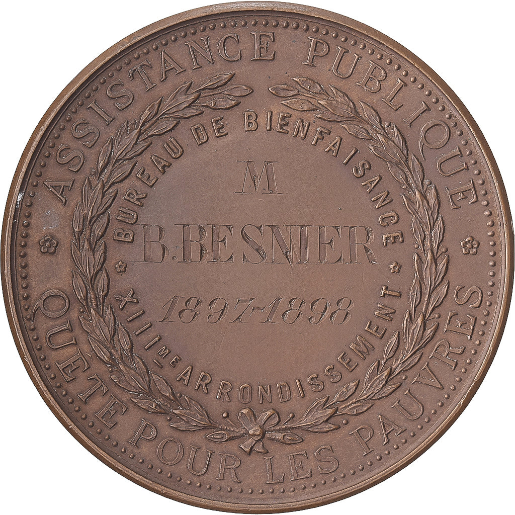 Frankrijk, Medaille, Assistance publique, Quête pour les pauvres, 1898, Koper