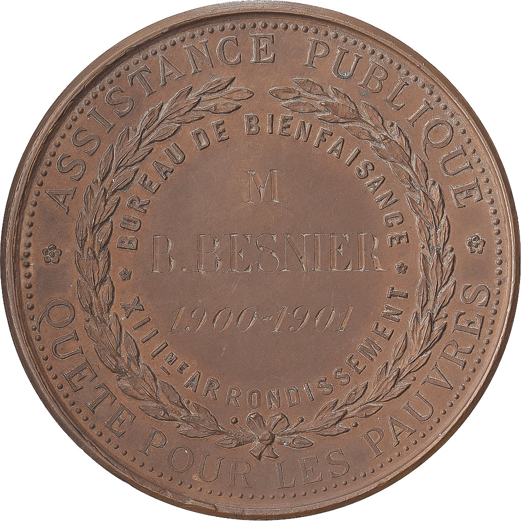 Francia, medaglia, Assistance publique, Quête pour les pauvres, 1901, Rame