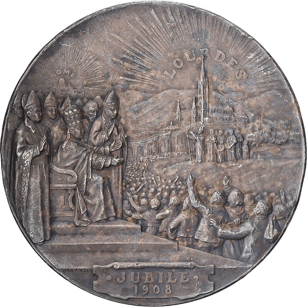 Francja, medal, Lourdes, Jubilé, 1908, Srebro platerowane miedzią, Lyon