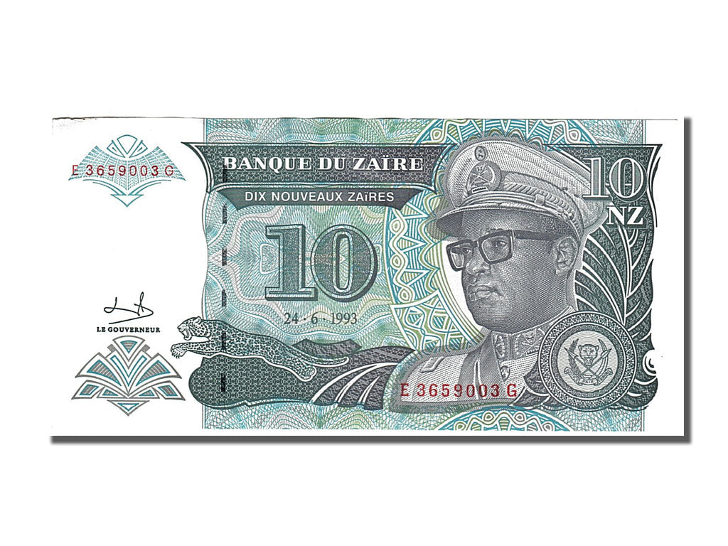 Geldschein, Zaire, 10 Nouveaux Zaïres, 1993, 1993-06-24, UNZ-