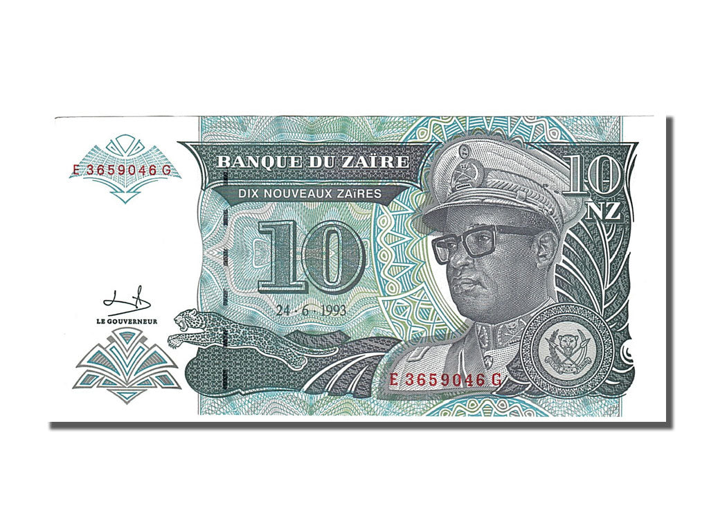 Banknote, Zaire, 10 Nouveaux Zaïres, 1993, 1993-06-24, UNC(65-70)