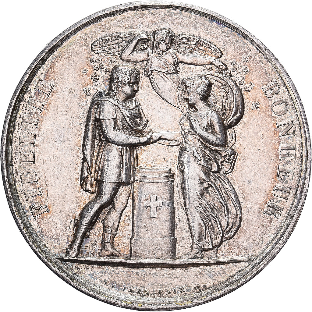Francia, Médaille de mariage, Mariage, Fidélité Bonheur, 1871, Argento, BB+