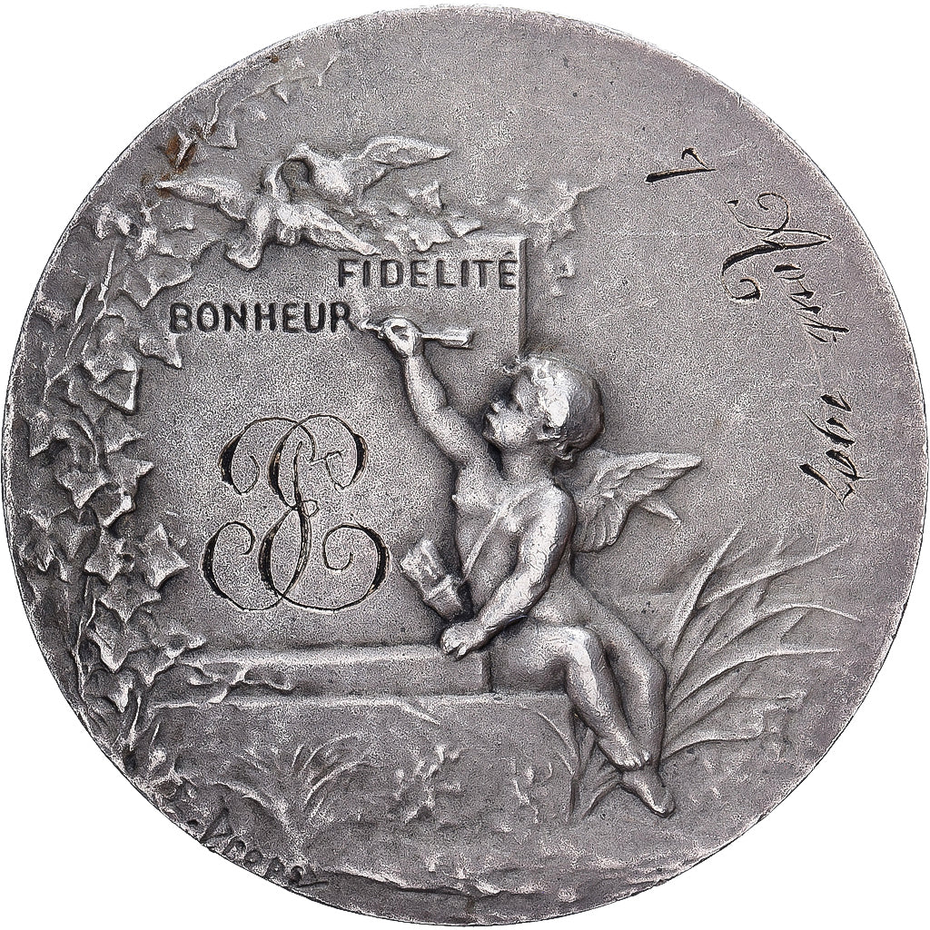 Francia, medaglia, Noces, Mariage, Religion, 1907, Argento, Dropsy, BB+