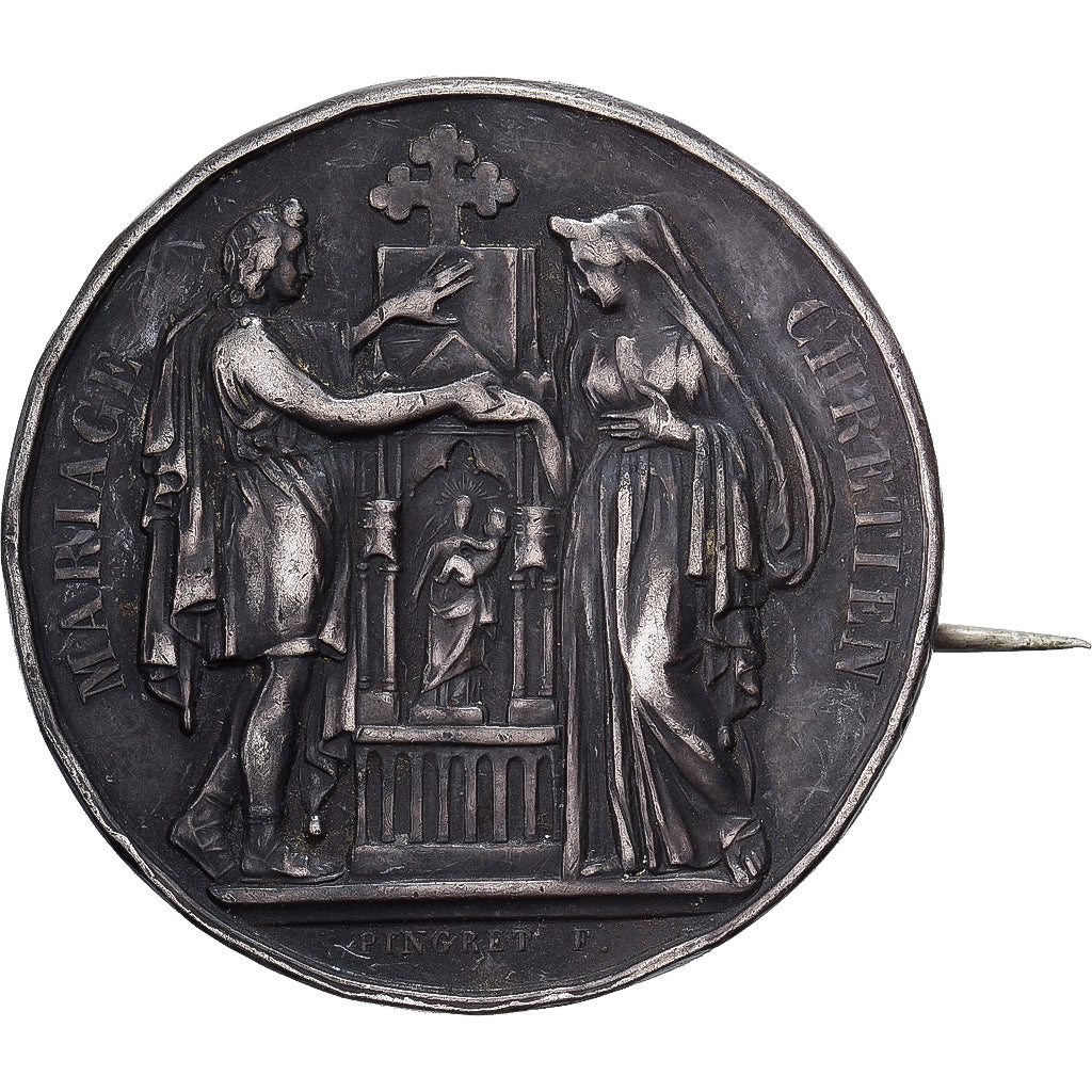Francia, Broche, Noces, Mariage, Religion, 1871, Argento, Pingret, BB