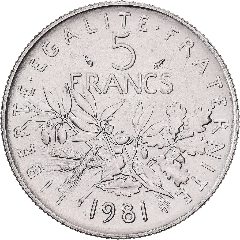 Francia, 5 Francs, Semeuse, 1981, Paris, Níquel recubierto de cobre - níquel
