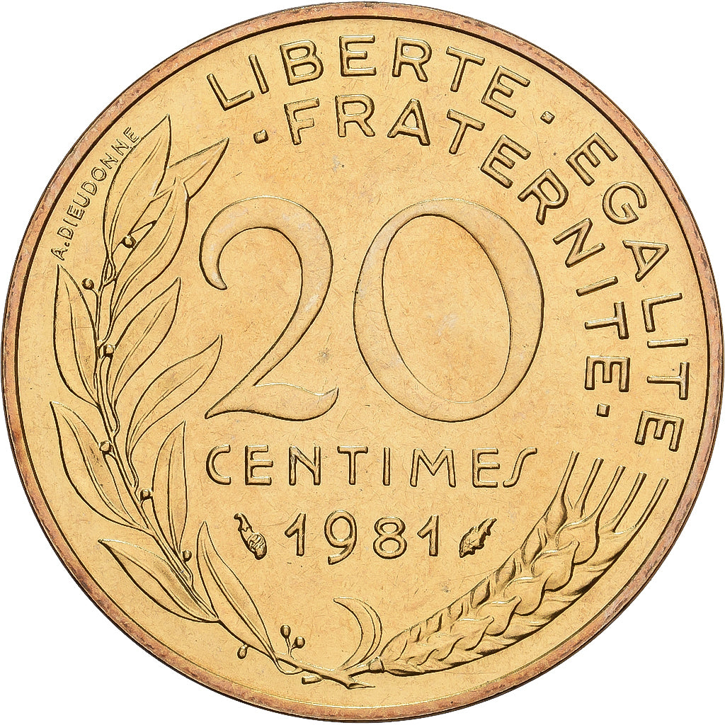 Francia, 20 Centimes, Marianne, 1981, MDP, série FDC, Aluminio - bronce, FDC
