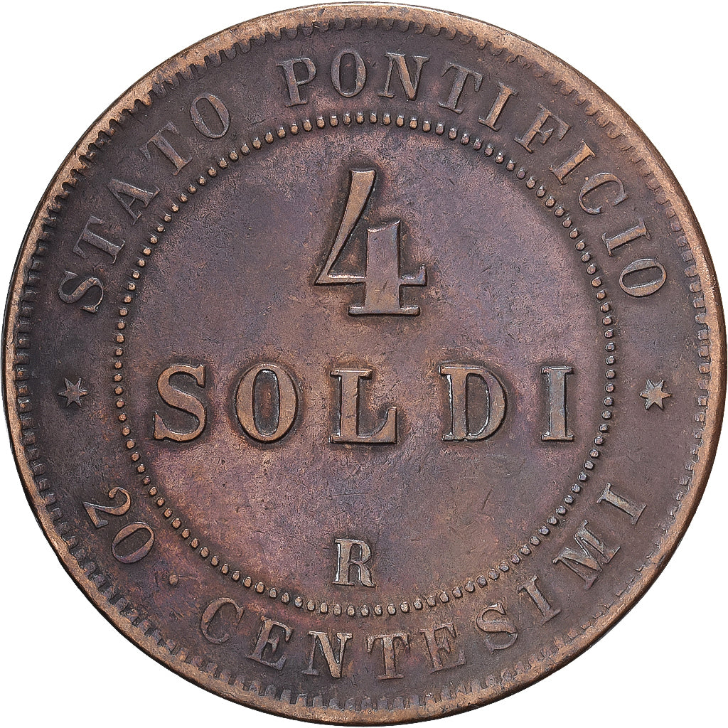 Italien Staaten, PAPAL STATES, Pius IX, 4 Soldi, 20 Centesimi, 1866, Rome