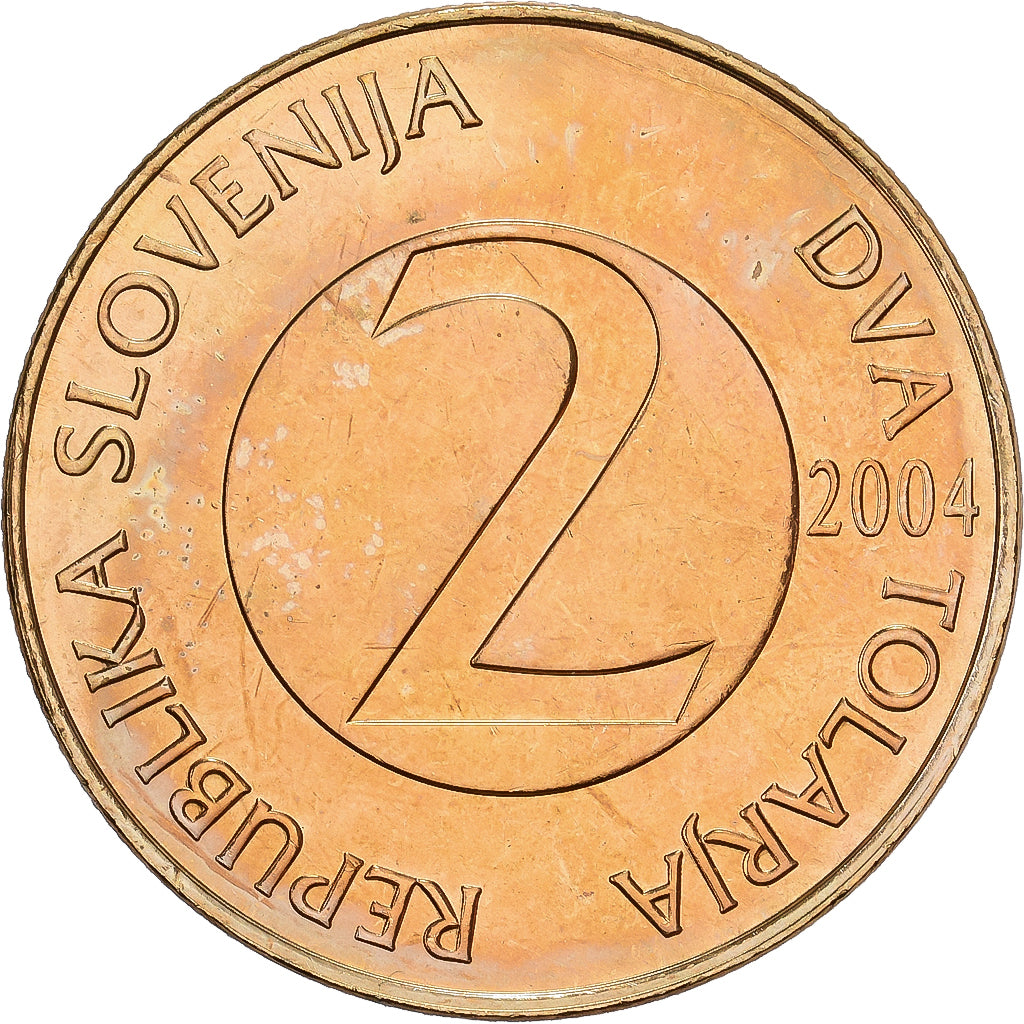 Słowenia, 2 Tolarja, 2004, Mosiądz niklowy, MS(65-70), KM:5