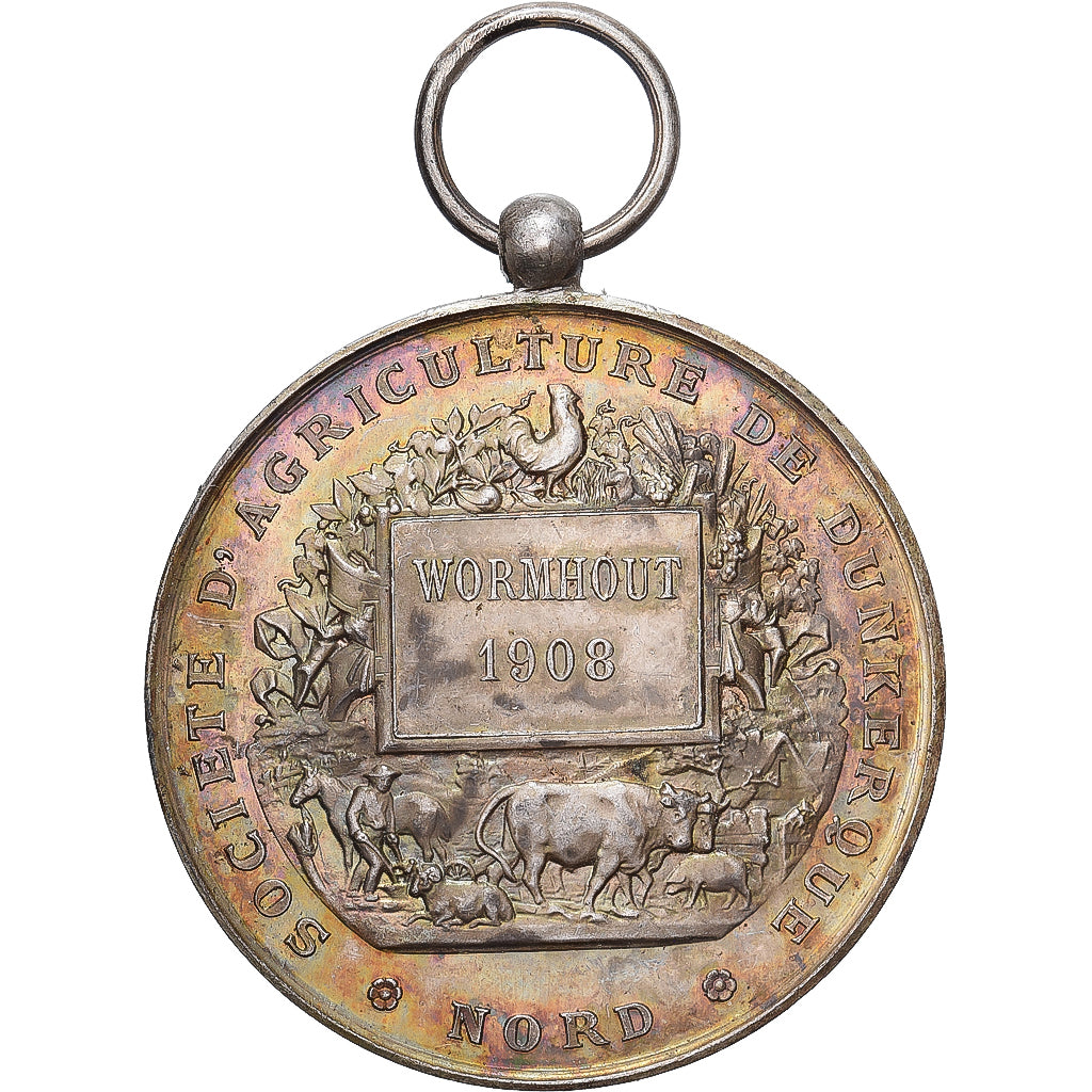 France, Médaille, Société d'Agriculture de Dunkerque, Wormhout, 1908, Argent