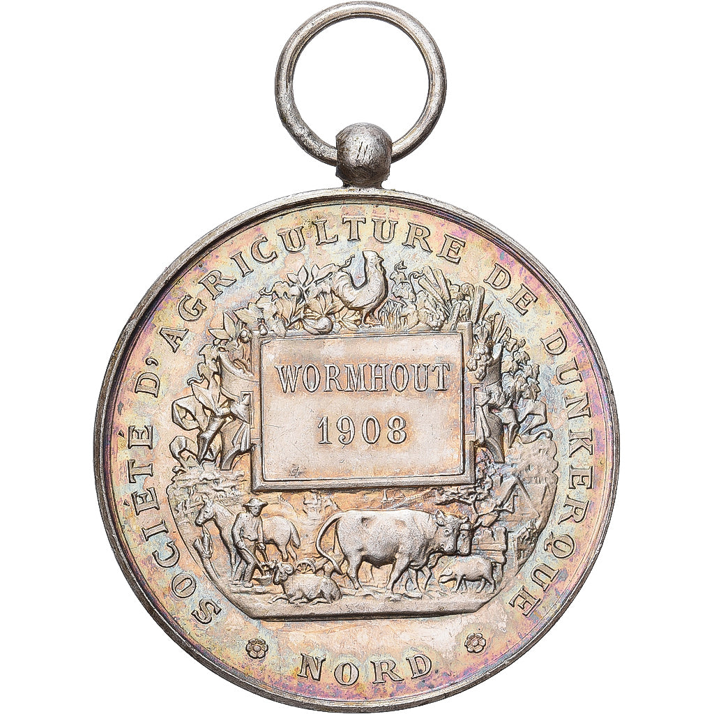 France, Médaille, Société d'Agriculture de Dunkerque, Wormhout, 1908, Argent
