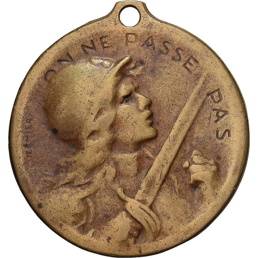 França, medalha, Verdun , On ne passe pas, 1916, Bronze, Vernier, AU(50-53)