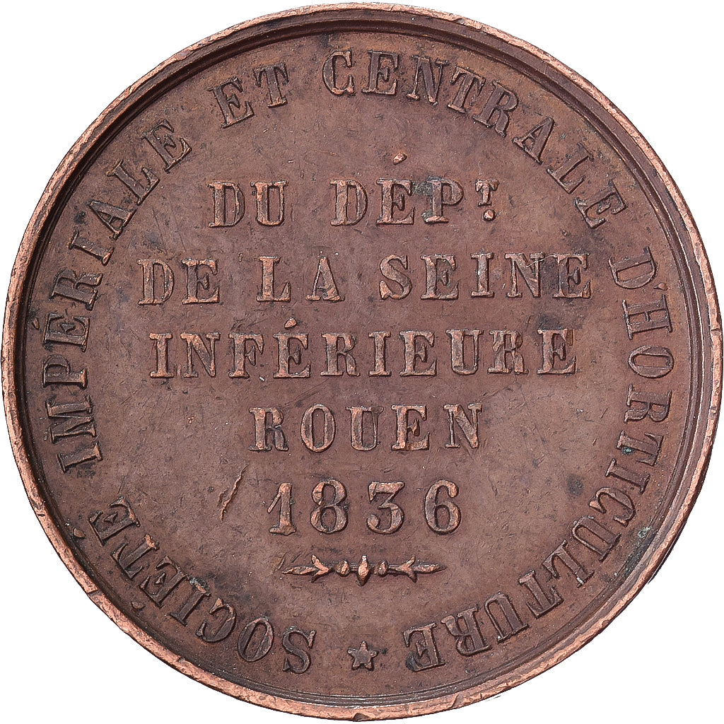 France, Jeton, Société Impériale d'Horticulture de Rouen, 1836, Cuivre, TTB