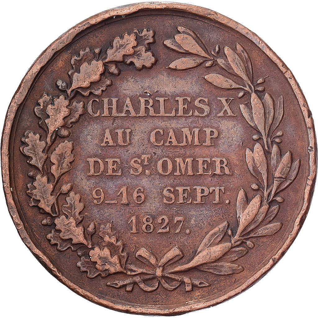 France, Medal, Charles X au Camps de Saint-Omer, 1827, Copper, De Puymaurin