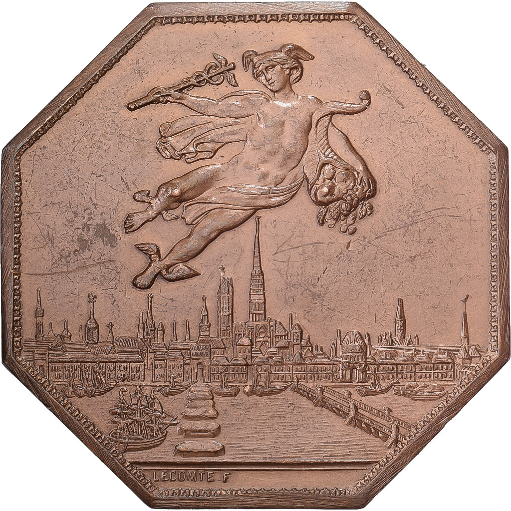France, Token, Chambre de Commerce de Rouen, 1802, Bronze, Lecomte, AU(50-53)