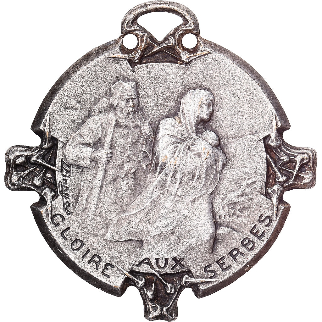 França, Gloire aux Serbes, medalha, 1916, Qualidade Excelente, Bargas, Bronze