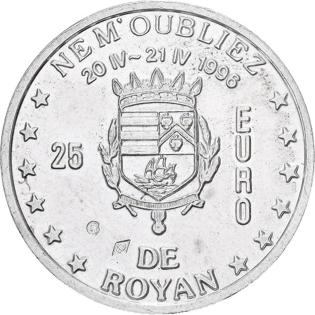 France, 25 Euro, Royan, 1996, Silver, AU(55-58)